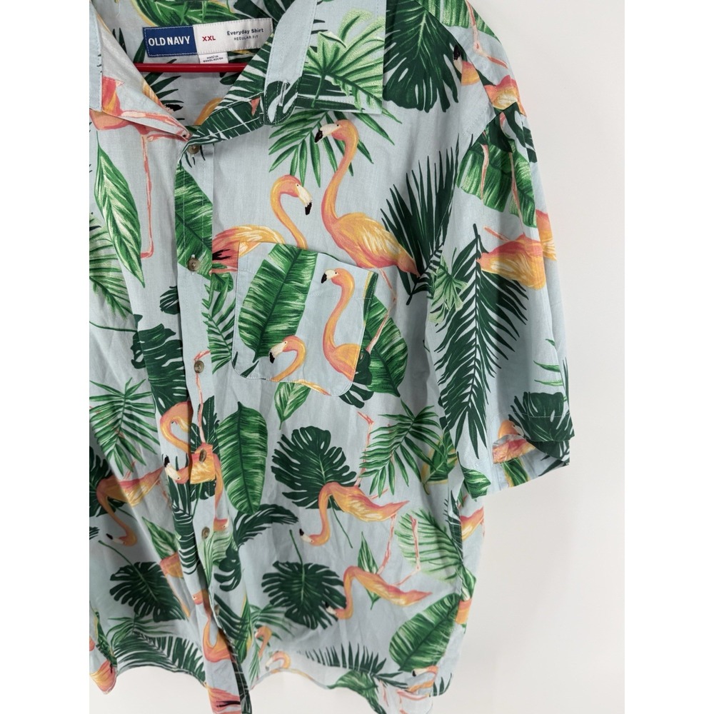 Old Navy Mens XXL Flamingo Hawaiian Shirt Tropical Palm Leaf Button Up - Picture 4 of 9